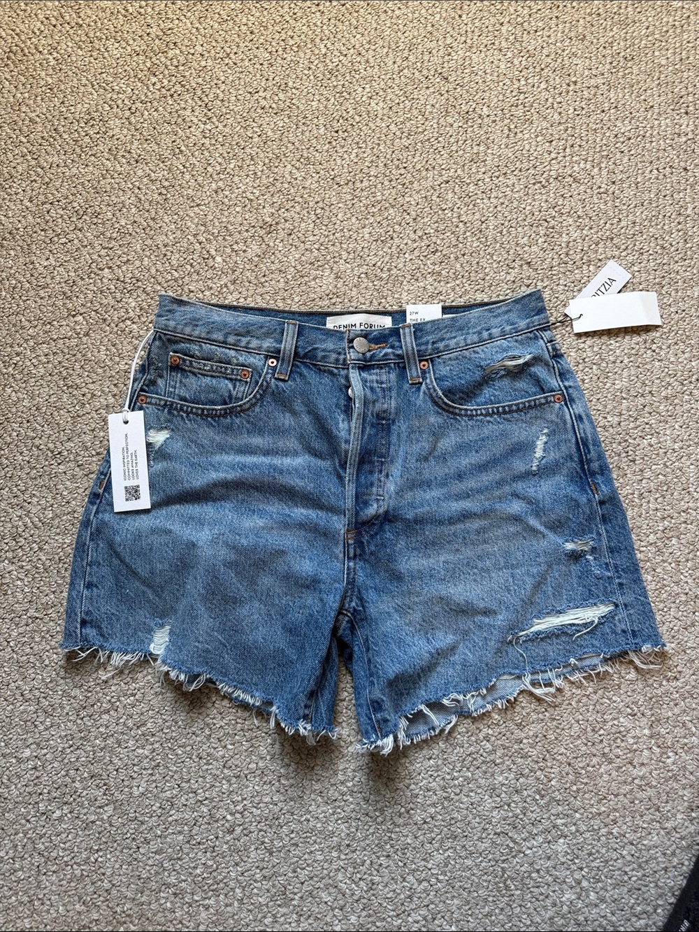 Denim Forum EX Boyfriend Distressed Cutoff Jean Shorts - Classic Blue